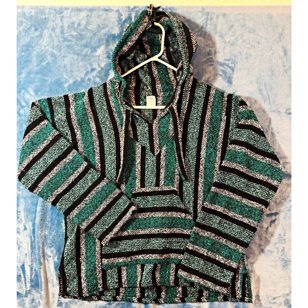 Artesanias FR Inc Baja Hoodie XL Green Black Striped Drug Rug Surf Skater Mexico